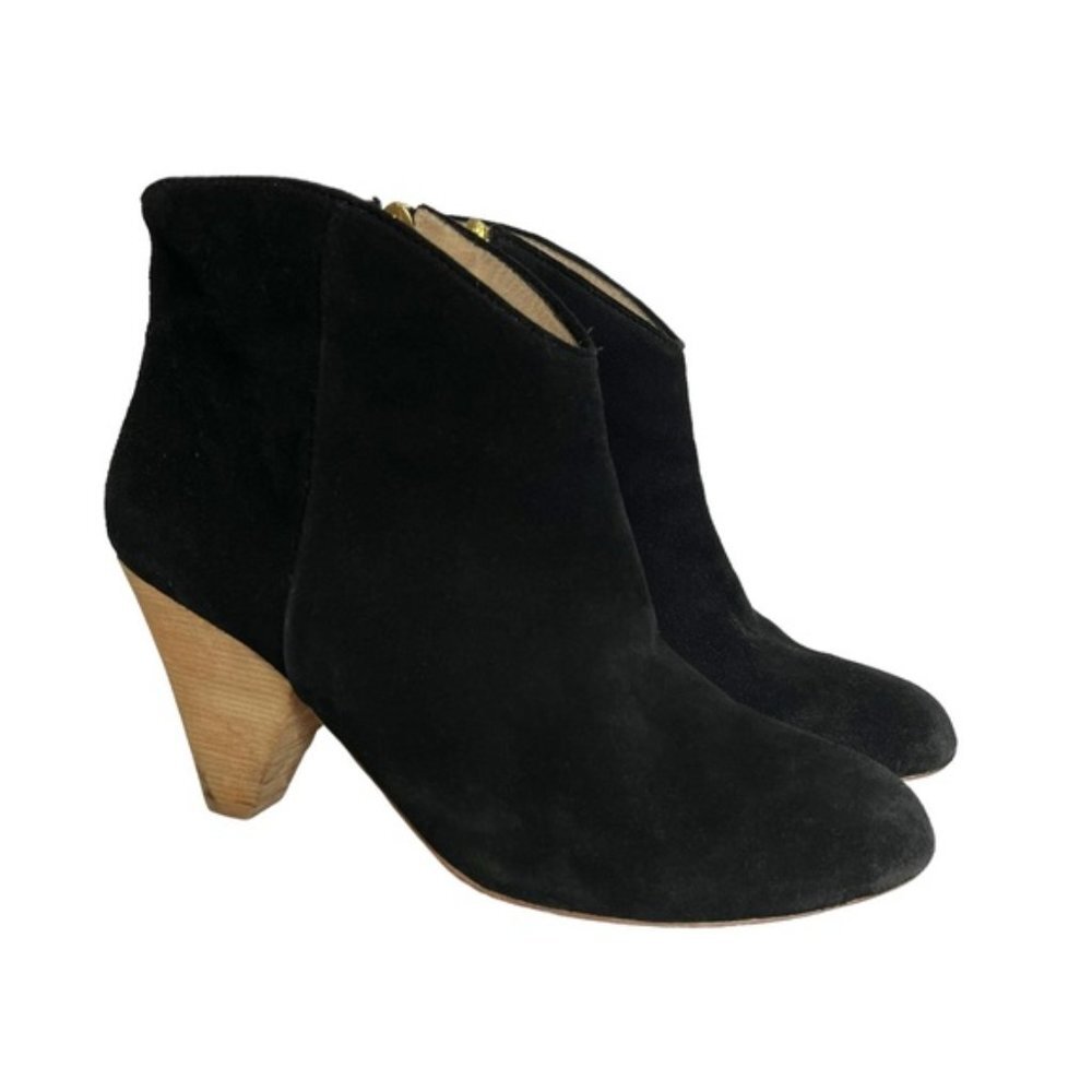 Matt Bernson Suede Black Ankle Boots with Tan Heel